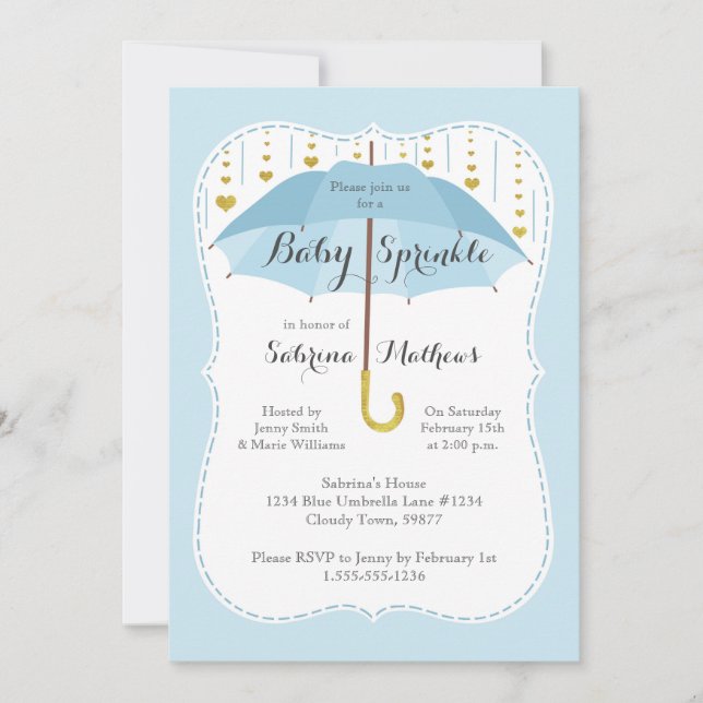 Baby Sprinkle Boy Shower Blue Umbrella Invitation (Front)