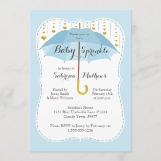 Baby Sprinkle Boy Shower Blue Umbrella Invitation