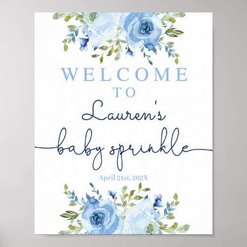 Baby Sprinkle boy welcome sign floral blue Poster