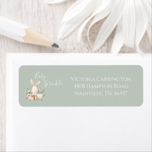 Baby Sprinkle Bunny Sage Green Baby Shower Label