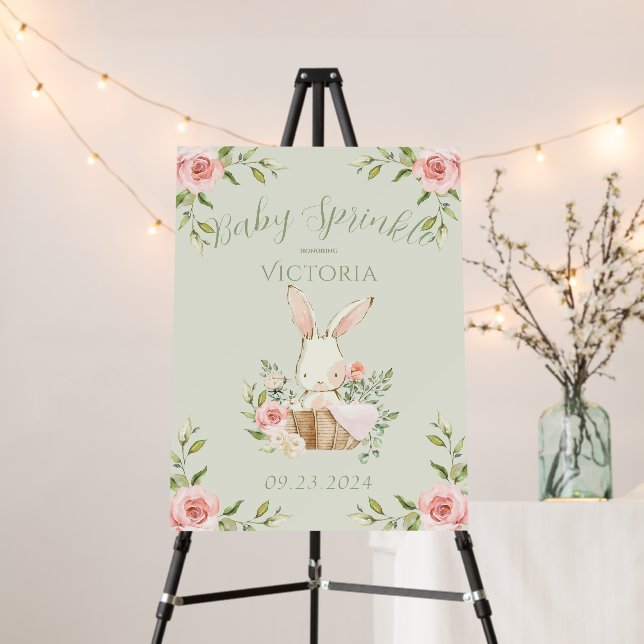Baby Sprinkle Bunny Sage Green Elegant  Foam Board (In Situ (Stand))