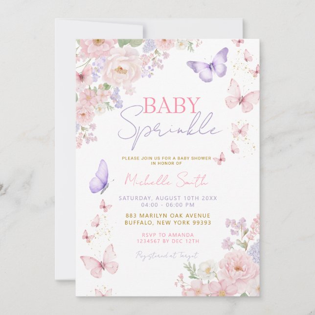 Baby Sprinkle Butterfly Soft Floral Baby Shower Invitation (Front)