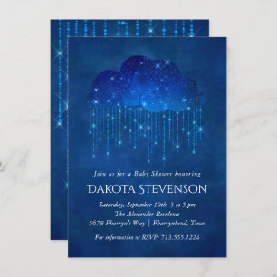 Baby Sprinkle Classic Blue Moody Baby Shower Invitation