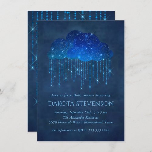 Baby Sprinkle Classic Blue  Moody Shower Cloud Invitation