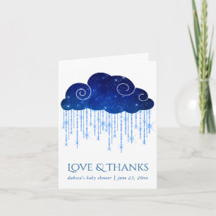 Baby Sprinkle Classic Blue Moody Shower Photo Letterpress Thank You Card
