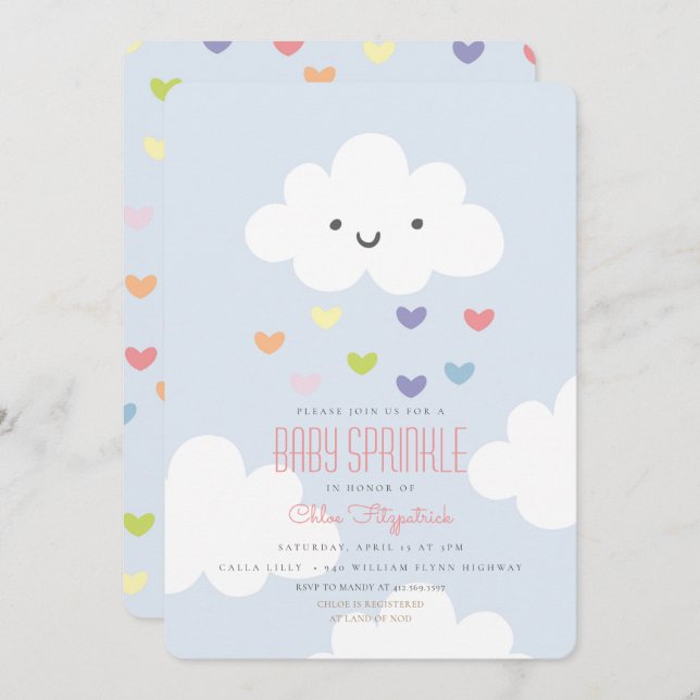 Baby Sprinkle Clouds Invitation (Front/Back)