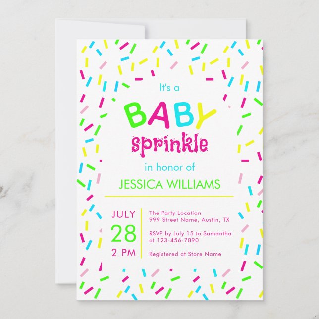 Baby Sprinkle Colorful Rainbow Sprinkles Shower  Invitation (Front)