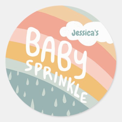 BABY SPRINKLE Cute Clouds Rainbow Rain Custom Classic Round Sticker