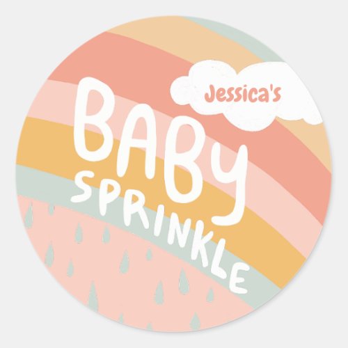BABY SPRINKLE Cute Clouds Rainbow Rain Custom Classic Round Sticker