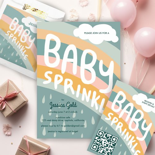 BABY SPRINKLE Cute Clouds Rainbow Rain Custom  Invitation