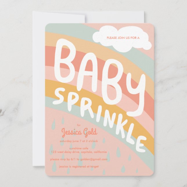 BABY SPRINKLE Cute Clouds Rainbow Rain Custom  Invitation (Front)