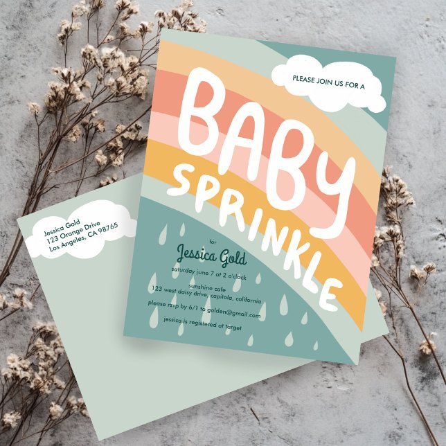 BABY SPRINKLE Cute Clouds Rainbow Rain Custom  Invitation Postcard (BABY SPRINKLE Cute Clouds Rainbow Rain Custom Invitation Postcard
)
