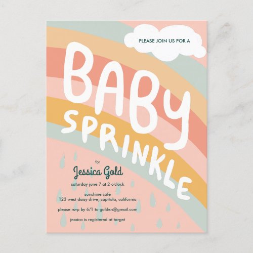 BABY SPRINKLE Cute Clouds Rainbow Rain Custom  Invitation Postcard