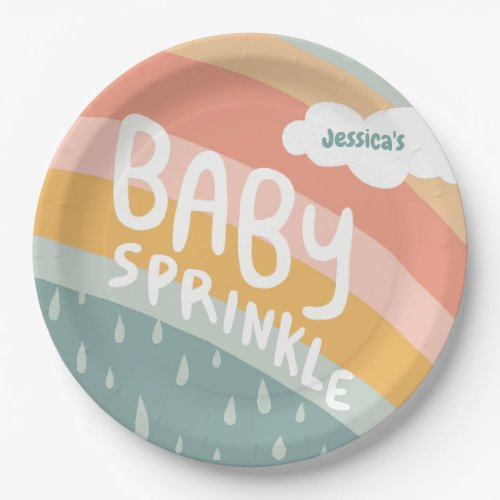 BABY SPRINKLE Cute Clouds Rainbow Rain  Custom Paper Plates