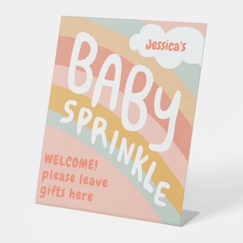 BABY SPRINKLE Cute Clouds Rainbow Rain Custom  Pedestal Sign