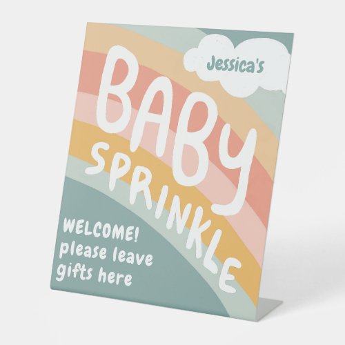 BABY SPRINKLE Cute Clouds Rainbow Rain Custom  Pedestal Sign