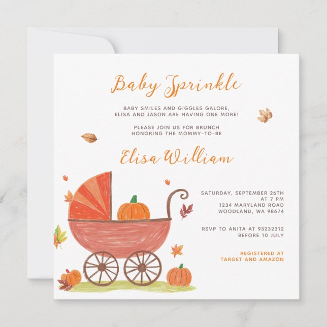 Baby Sprinkle Fall Pumpkin Carriage Baby Shower Invitation (Front)