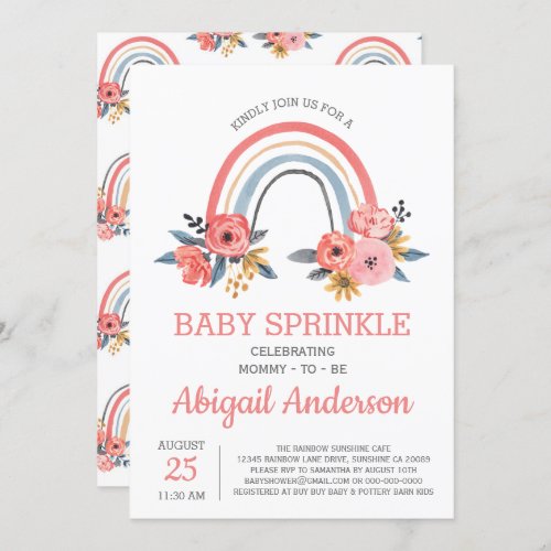 Baby Sprinkle Floral Blush Pink Rainbow Stylish Invitation