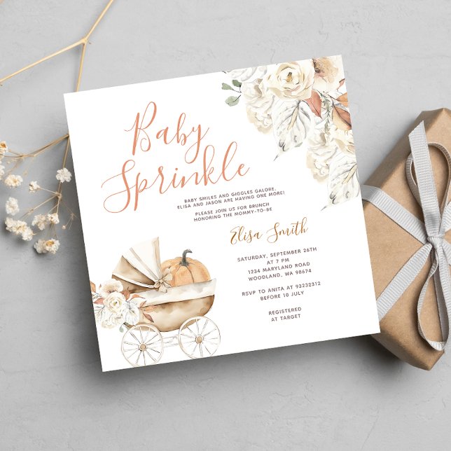 Baby Sprinkle Floral Pumpkin Carriage Baby Shower Invitation (Creator Uploaded)