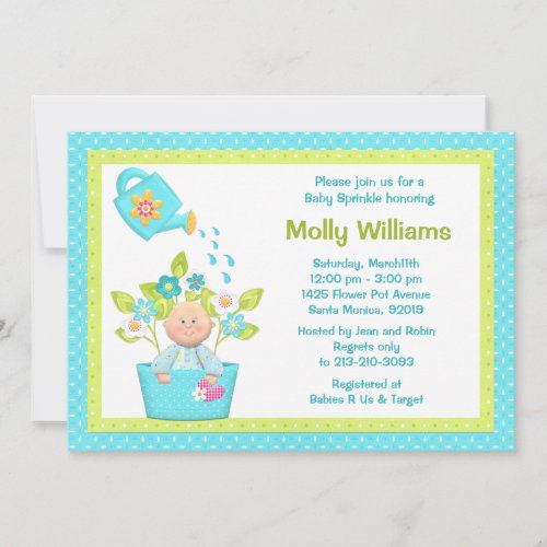 Baby Sprinkle Flower Pot Boy Shower Invitation