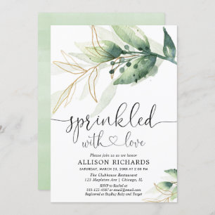 Baby sprinkle gender neutral greenery gold green invitation