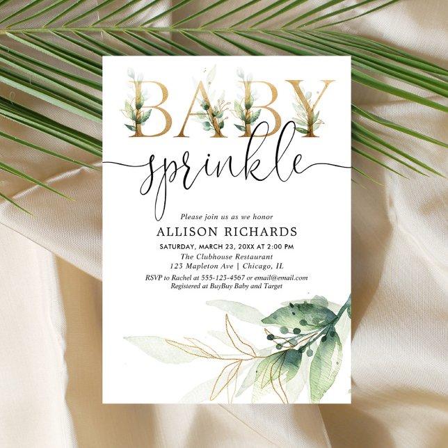 Baby sprinkle gender neutral greenery gold invitation (Creator Uploaded)