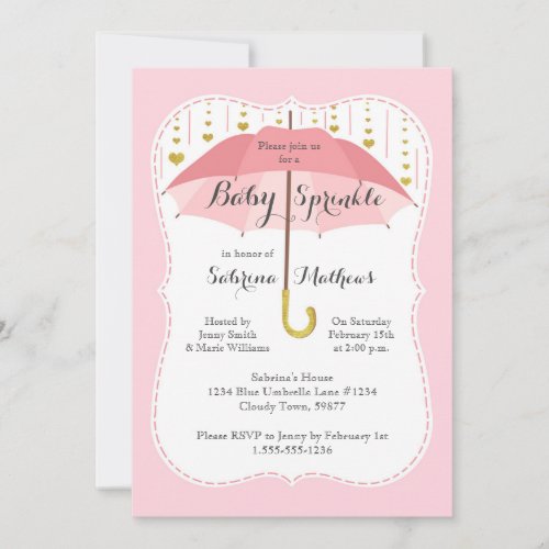 Baby Sprinkle Girl Shower Pink Umbrella Invitation