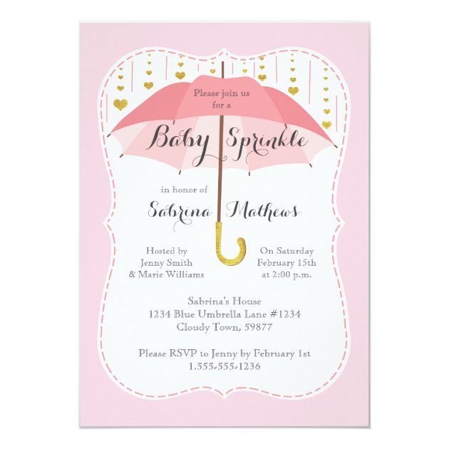 Baby Sprinkle Girl Shower Pink Umbrella Invitation