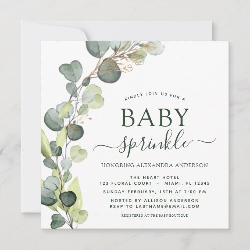 Baby Sprinkle Greenery Eucalyptus Succulent Invitation