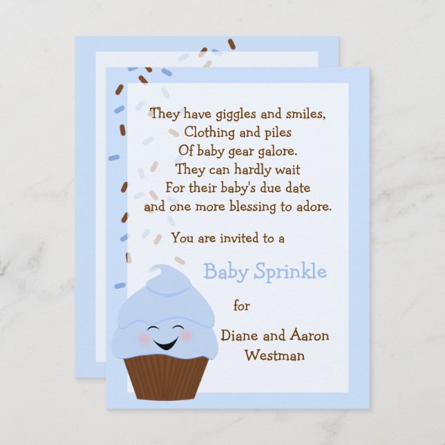 Baby Sprinkle In Blues Invitation (Front/Back)