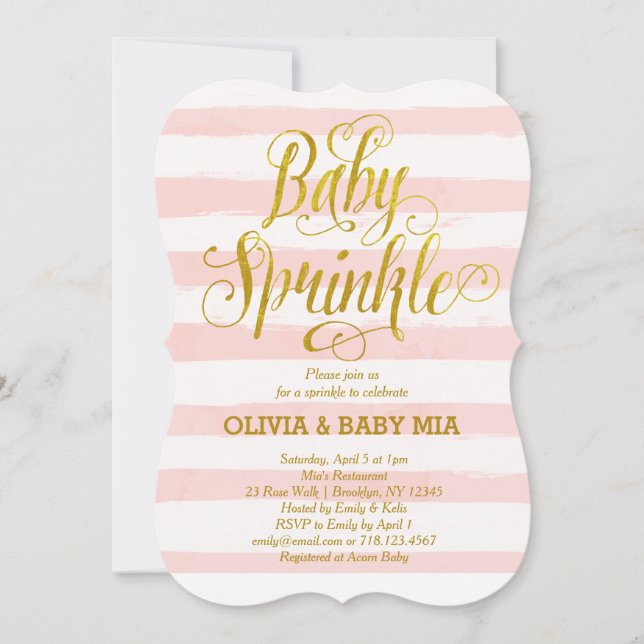 Baby Sprinkle Invitation Girl Pink Gold White (Front)