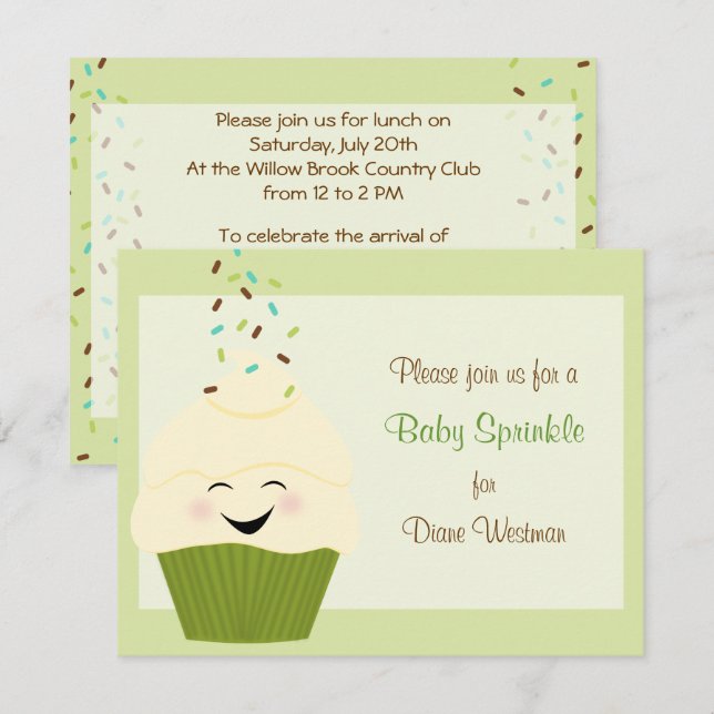 Baby Sprinkle Invitation in Gender Neutral Greens (Front/Back)