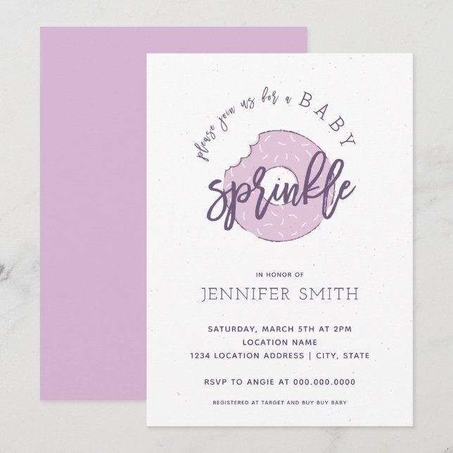 Baby Sprinkle Invitation Lavender Doughnut (Front/Back)