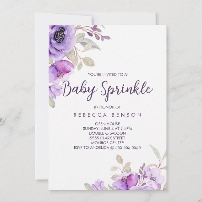 Baby Sprinkle Invitation Purple Floral Design (Front)