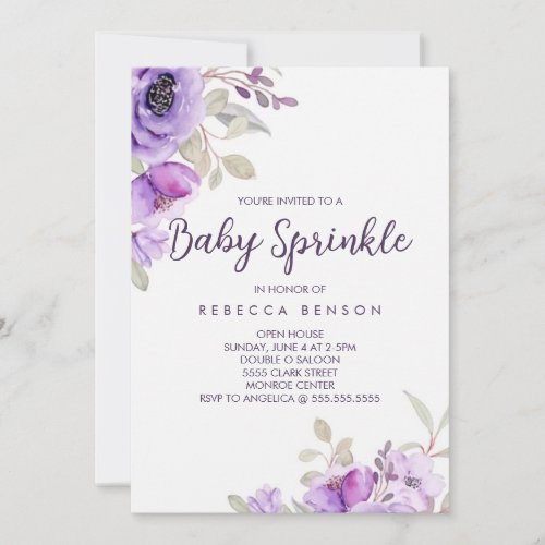 Baby Sprinkle Invitation Purple Floral Design