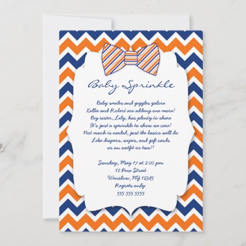 Baby Sprinkle navy orange Bow tie baby shower Invitation