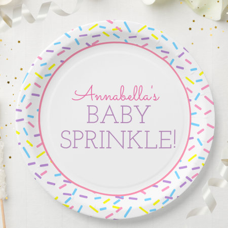 Baby Sprinkle Paper Plate With Pink Outline