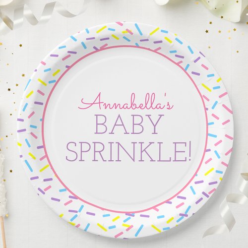 Baby Sprinkle Paper Plate with Pink Outline