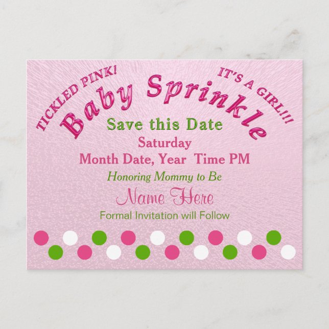 Baby Sprinkle Party Ideas, Save the Date Post Card (Front)