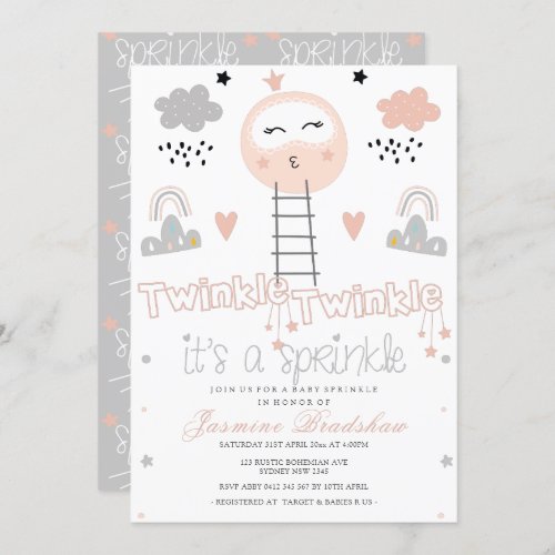 Baby Sprinkle Pathway to the Moon Pink Grey Invitation