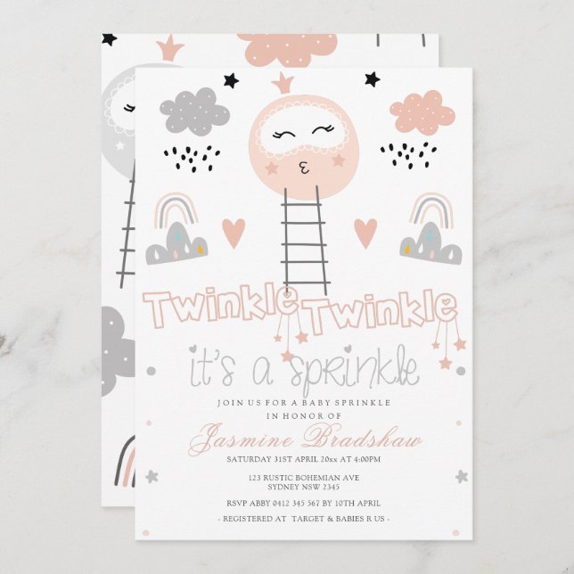 Baby Sprinkle Pathway to the Moon Pink Invitation (Front/Back)