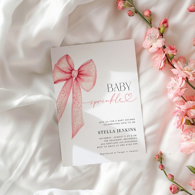 Baby Sprinkle Pink Bow Baby Shower Invitation (Creator Uploaded)