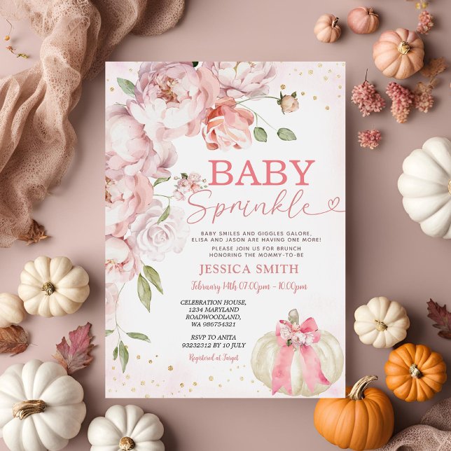 Baby Sprinkle Pink Floral Pumpkin Baby Shower Invitation (Creator Uploaded)