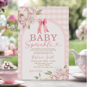 Baby Sprinkle Pink Gingham Floral Arch Baby Shower Invitation