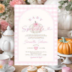 Baby Sprinkle Pink Gingham White Pumpkin Invitation