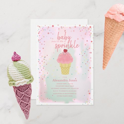 Baby Sprinkle Pink Ice Cream Baby Shower Invitation