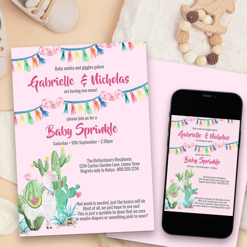 Baby Sprinkle Pink Llama Baby Shower Invitation