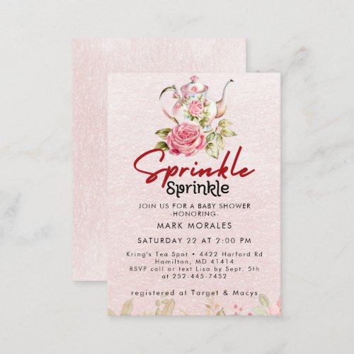 Baby Sprinkle Pink Tea Party Watercolor Enclosure Card