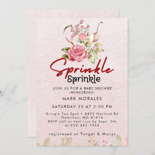 Baby Sprinkle Pink Tea Party Watercolor Invitation