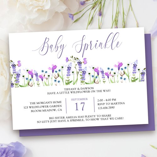Baby Sprinkle Pretty Purple Wildflower Invitation